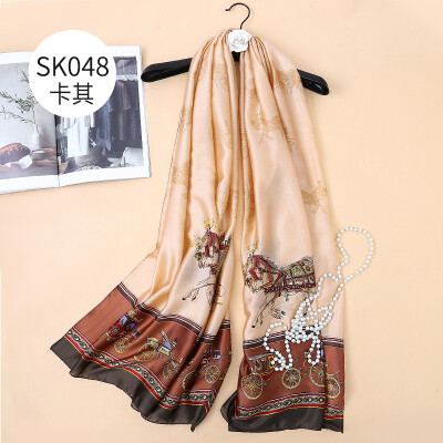 

2018 new European&American fashion simulation silk horse car scarf super soft sunscreen beach towel shawl SK048