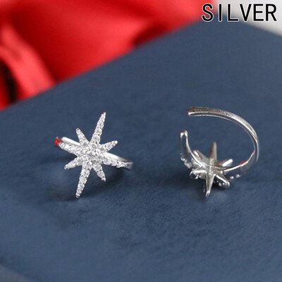 

New Hot Fashion Sweet Korea Silver Color Copper Star No Pierced Crystal Clip Earrings Ear Cuffs For Women