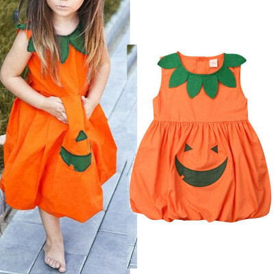 

Baby Girl Cute Pumpkin Halloween Fancy Lantern Dress Costume Kids Toddler Outfit