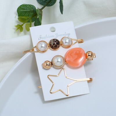 

Pearl Hair Clip Set Pearl Hairpin Three-piece Candy Color Five-pointed Star Hairpin Headdress Accessories