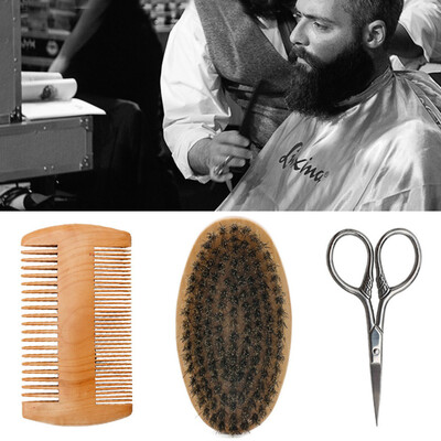 

〖Follure〗Beard Brush Beard Comb Kit For Men Beard Mustache Wood Beard Repair Set