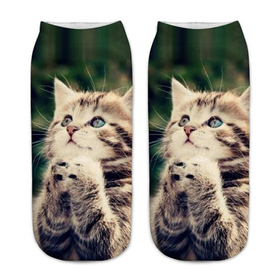 

1Pair Women Low Cut Ankle Socks Funny Socks Cat Cartoon 3D Printing Socks Cotton Hosiery Printed Socks