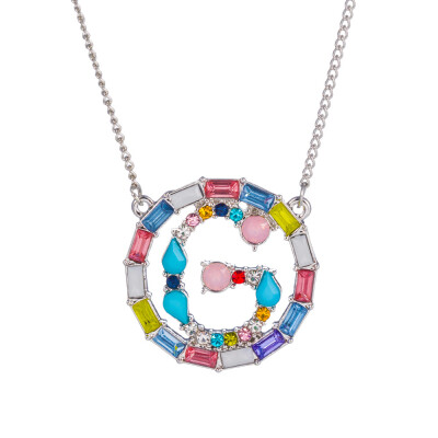 

Multicolor fashion Silver charm 26 Alphabet Round pendant necklace pave zircon initial letter necklaces Couple Name necklace