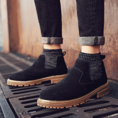 

2019 new socks mouth black Martin boots men plus velvet warm winter waterproof British wind mens high-top shoes