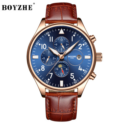 

BOYZHE WL002-P Watch Brand Luminous Waterproof Business Full-automatic Mechanical Men Leather Wrist Watch with Gift Box