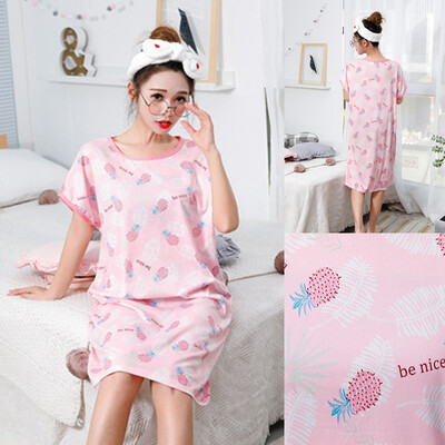 

Korean Style Cute Cartoon Printed Nightdress Womens Summer Short-Sleeved Loose Comfy Milk Silk Home Loungewear Female Pyjamas