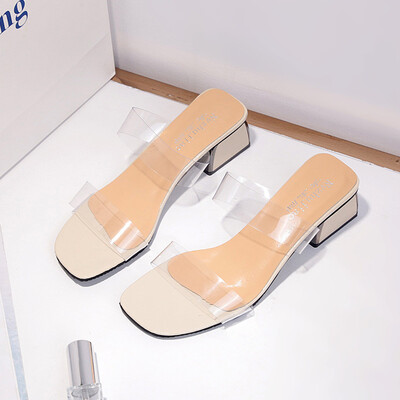 

Transparent slippers for women wearing fashion Joker sexy crystal shoes net red summer word drag women with high heels sandals