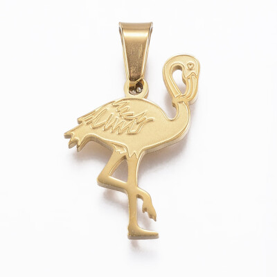 

304 Stainless Steel Pendants Flamingo Shape Golden 22x16x12mm Hole 4x7mm