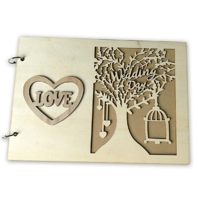 

Handmade Mr & Mrs Love Wedding Guest Book Wooden DIY Signature Sign-in Book with Ribbon Decoration Bridal Engagement Present