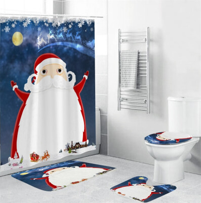 

Gobestart 4Pcs Christmas shower Curtain Bathroom Anti-slip Carpet Rug Toilet Cover Mat Set