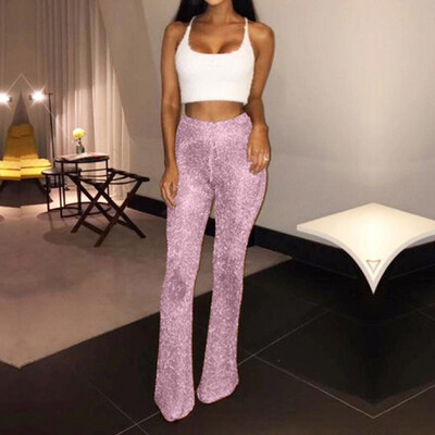 

2019 Women Flare Shiny Leggings Mermaid Ruffle Bell Bottom Pants For Women
