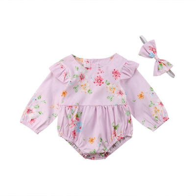 

Fashion Kids Baby Girls Cute Flowers Romper Jumpsuit Headband Outfits Clothes