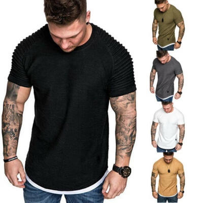 

Men Short Sleeve T Shirt Wrinkled Casual Blouse Tops Summer Clothing Muscle Tee