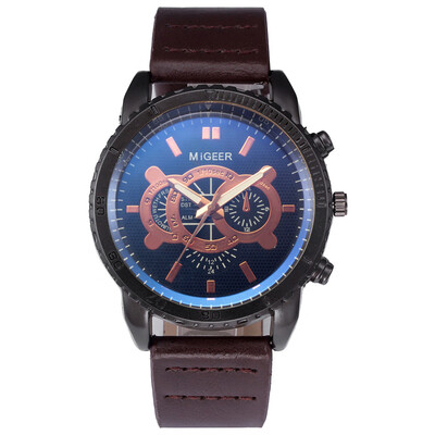 

Gobestart High-End New Geneva Mens Leather Strap Stainless Steel Quartz Analog Watch