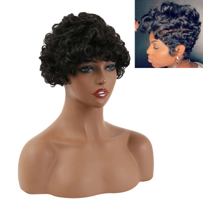 

Curly Wigs for Sexy Lady Stylish Short Curly Pixie Cut Hairstyle Wigs for African American Black Curly Hair Wig Set