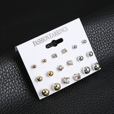 

12 Pairs Set Imitation Pearl Stud Earrings Set For Women Black White Color Fashion Ear Jewelry Gift For Girlfriend Brincos