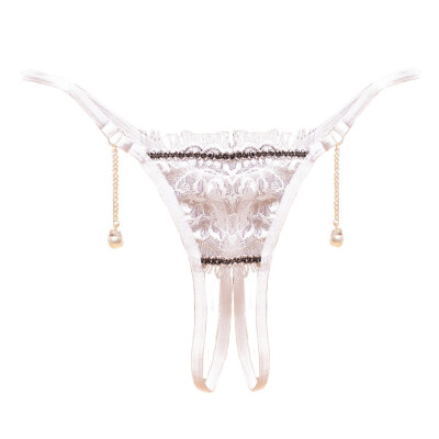 

Toponeto New Women Lace Briefs Sexy Lingerie Underwear Open Crotch Pearl Pendant Panties