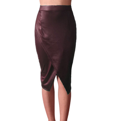 

Roseonmyhand Women Leather TPU High Waist Pencil Skirt Bodycon Midi Skirt Party Club Winter