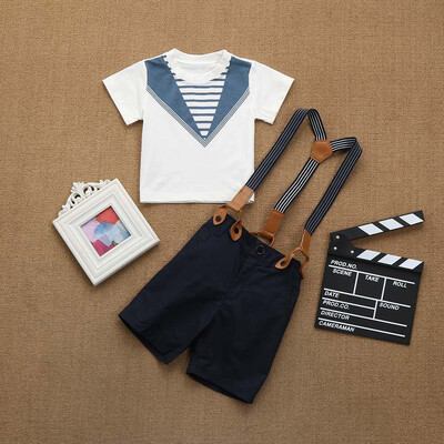 

Toddler Kids Baby Boys Gentleman T shirt TopsOveralls Shorts 2Pcs Clothes Set