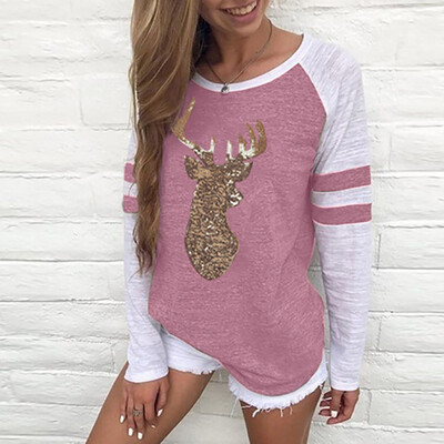 

Nomeni Festival Christmas Womens Reindeer Blouses T-shirt Xmas Long Sleeve Tops BKL