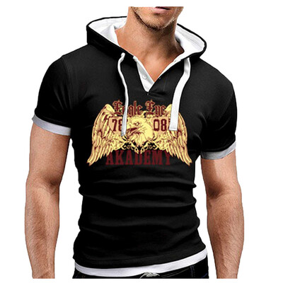 

Toponeto Summer mens fashion comfortable casual hooded stitching printed short sleeves