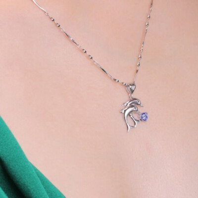 

Double Dolphin Rhinestone Pendant Necklaces Two Styles Cute silver plated Jewelry Women