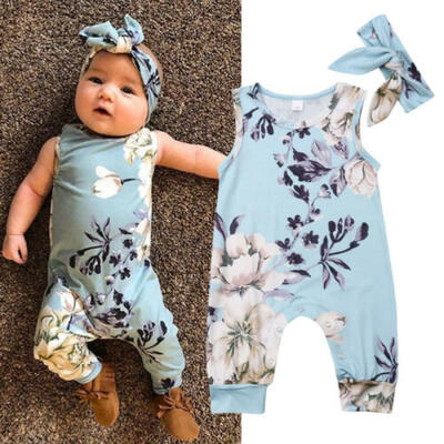 

UK Newborn Baby Girls Floral Clothes Sleeveless Jumpsuit Romper Bodysuit Outfits