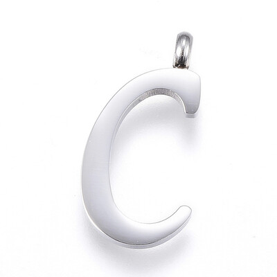 

304 Stainless Steel Pendants LetterC Stainless Steel Color 19x95x2mm Hole 2mm