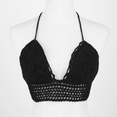 

Sexy Women Crochet Crop Top Spaghetti Strap Halter Camisole Vest Bikini Bralette BlackWhite