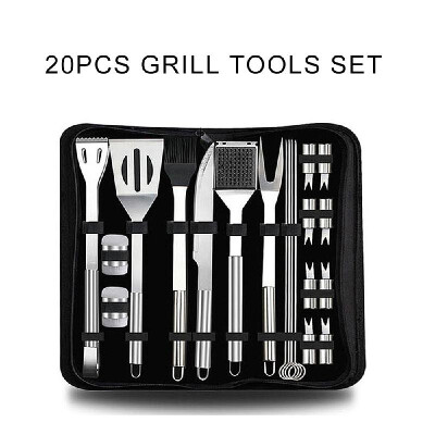 

20pcs BBQ Grill Tools Set Professional Grill Accessories Spatula Fork Basting Brush Tongs Stainless Steel Grill Barbecue Cook Acce