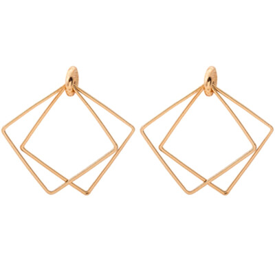 

Fashion Personality Geometric Multilayer Square Dangle Stud Earrings Retro Simple Geometric Hollow Block Earrings