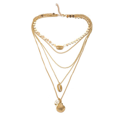 

Bohemian Fashion Sequins Shell Pearl Scallop Combination Multi-Layer Necklace