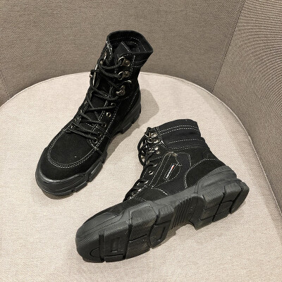 

Black martin boots female summer English wind thin breathable Joker high boots canvas short boots