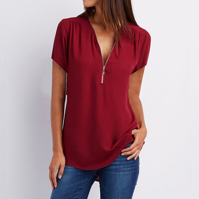 

Nomeni Womens Casual Tops Shirt Ladies V Neck Zipper Loose T-shirt Blouse Tee Top
