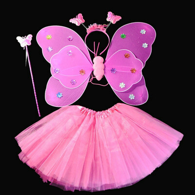 

4Pcsset Halloween Dance Costumes Cosplay Fairy Princess Kids Butterfly Wings WandHeadbandTutu Skirt