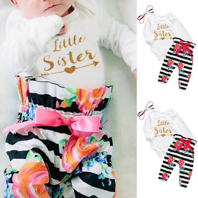 

3Pcs Newborn Baby Girls Romper Tops Floral Pants Stripe Outfits Clothes