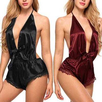 

US Women Sexy Lace Satin Lingerie Silk Backless Nightwear Sleepwear Pajama Set
