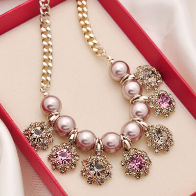 

Flower pearl fashion jewelry short necklace