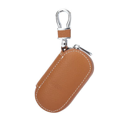 

Casual Compact Leather Business Car Key Wallet Mini Solid Color Zipper Keychain Organizer