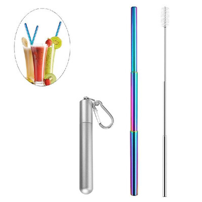 

Portable Collapsible Straw Reusable 304 Stainless Steel Metal Drinking 230MM Straws with Cleaning Brush & Climbing Hook