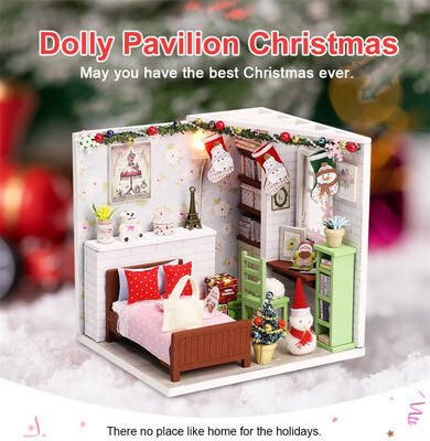 

Siaonvr Wooden DIY Miniature House Furniture LED House Decorate Creative Christmas Gifts