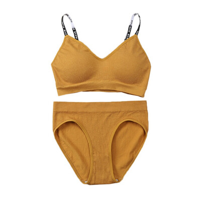 

Adjustable Push Up Bras Set Women Knitting Letter Straps Bra Sets Seamless Breathable Panties Suits