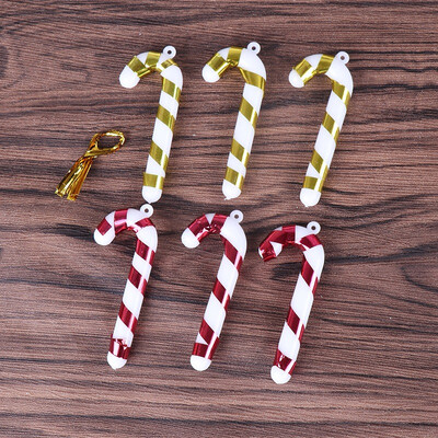

New 6PcsSet Hanging Candy Stick Mini Cane Christmas Pendants Mini Crutch Xmas Tree Hanging Ornaments Holiday Party Decorations