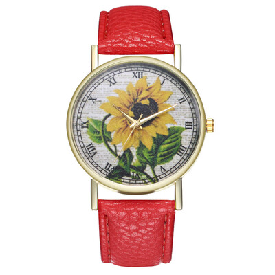 

Simple Luxury PU Leather Watches Quartz Wrist Watches Sunflower Painting Women Ladies Couple Watch Clock Jewelry &Ff