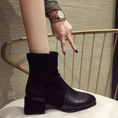 

Shoe children autumn Korean version single shoe slim elastic boot sleeve thick heel Martin boots ins slim slim boots