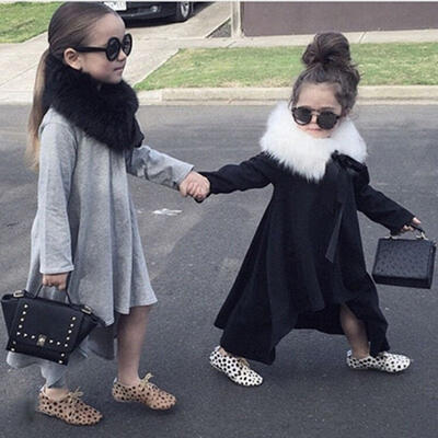 

Baby Girls Kids Swing Max Afghan Dress Long Sleeve Loose Asymmetric Party Dress
