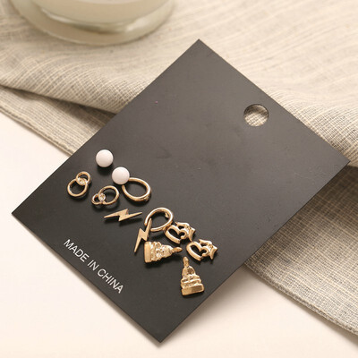 

Jewelry 6 PairsSet Alloy Geometric Pearl Shell Feather Lightning Turtle Ear Stud Earrings Women Girl Fashion