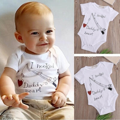 

I Hooked Daddy&39s Heart Newborn Infant Baby Boy Clothes Girl Babygrows Playsuit Jumpsuit Rompers