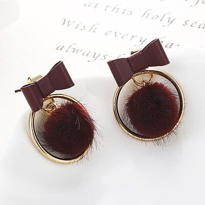 

Bowknot Temperament Dangle Earrings Personalized Wild Simple Hair Ball Female Models Earrings Jewelry