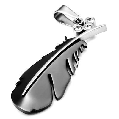 

Women Or Men Black Blue Gold Feather Shape Stainless Steel Pendant Necklace Gift